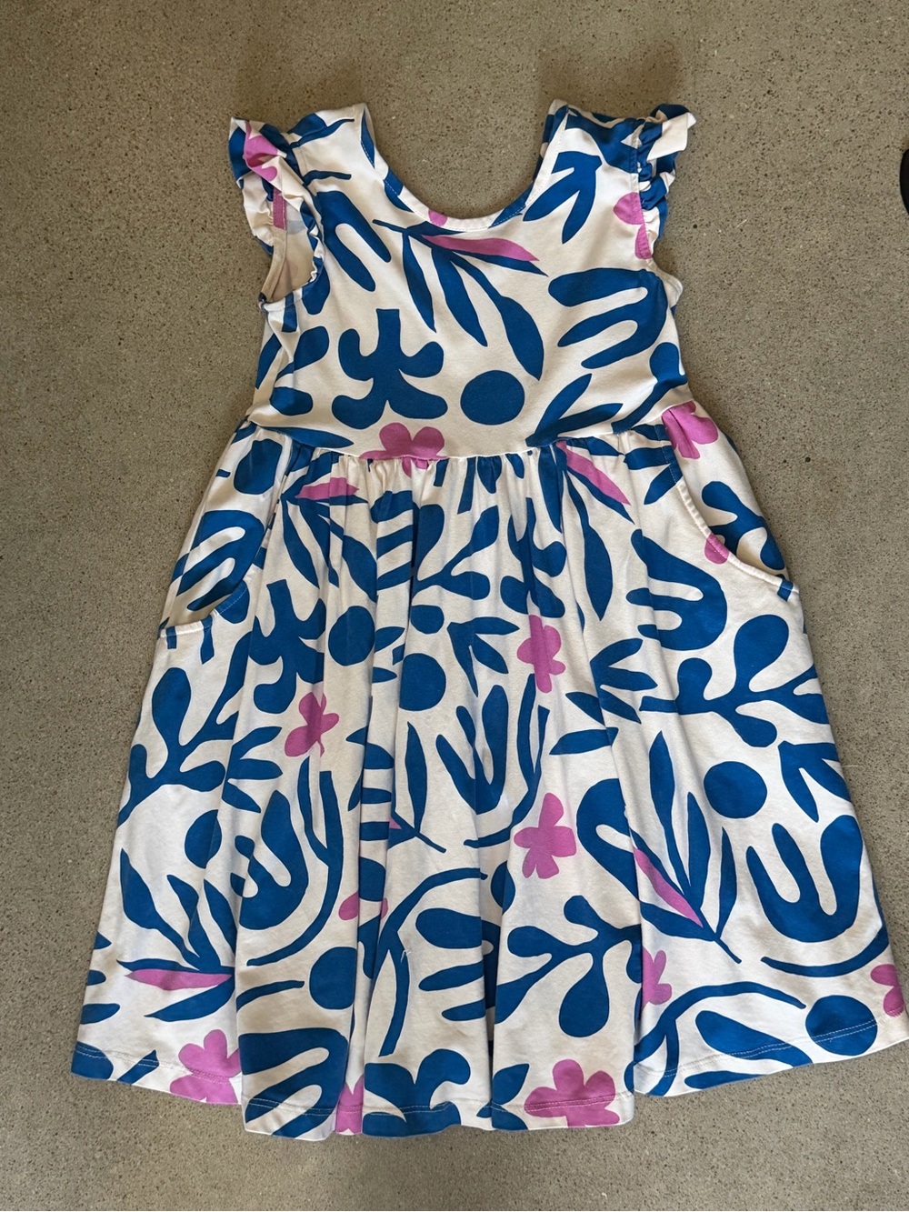 Hanna Andersson White Dress with Blue & Pink Botanical Print